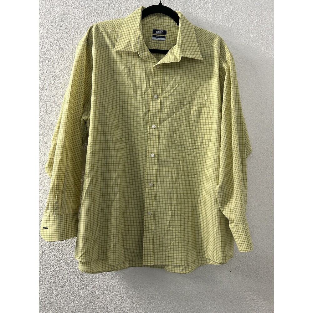 Izod Shirt Mens XL Yellow Blue Plaid Long Sleeve‎ Button-Down Casual Regular Fit